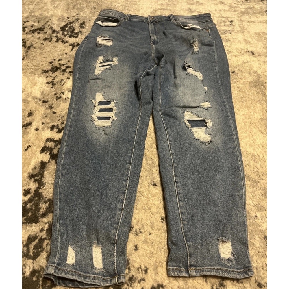 Wax Jean Jeans Denim Blue Stretch High Rise Distressed Size 20